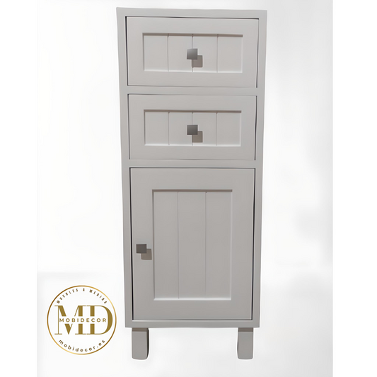 Mueble Auxiliar de madera con dos cajones y una puerta.
