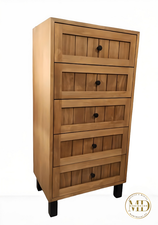 Mueble Sinfonier de madera con cinco cajones y carriles.