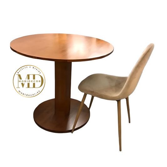 Mesa de Comedor 4 patas en madera, redonda y fija.