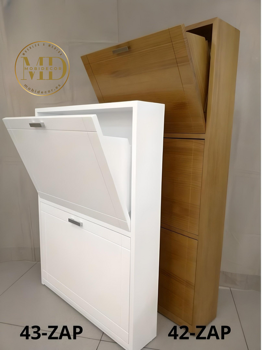 Mueble zapatero de madera, con dos portones para calzado.