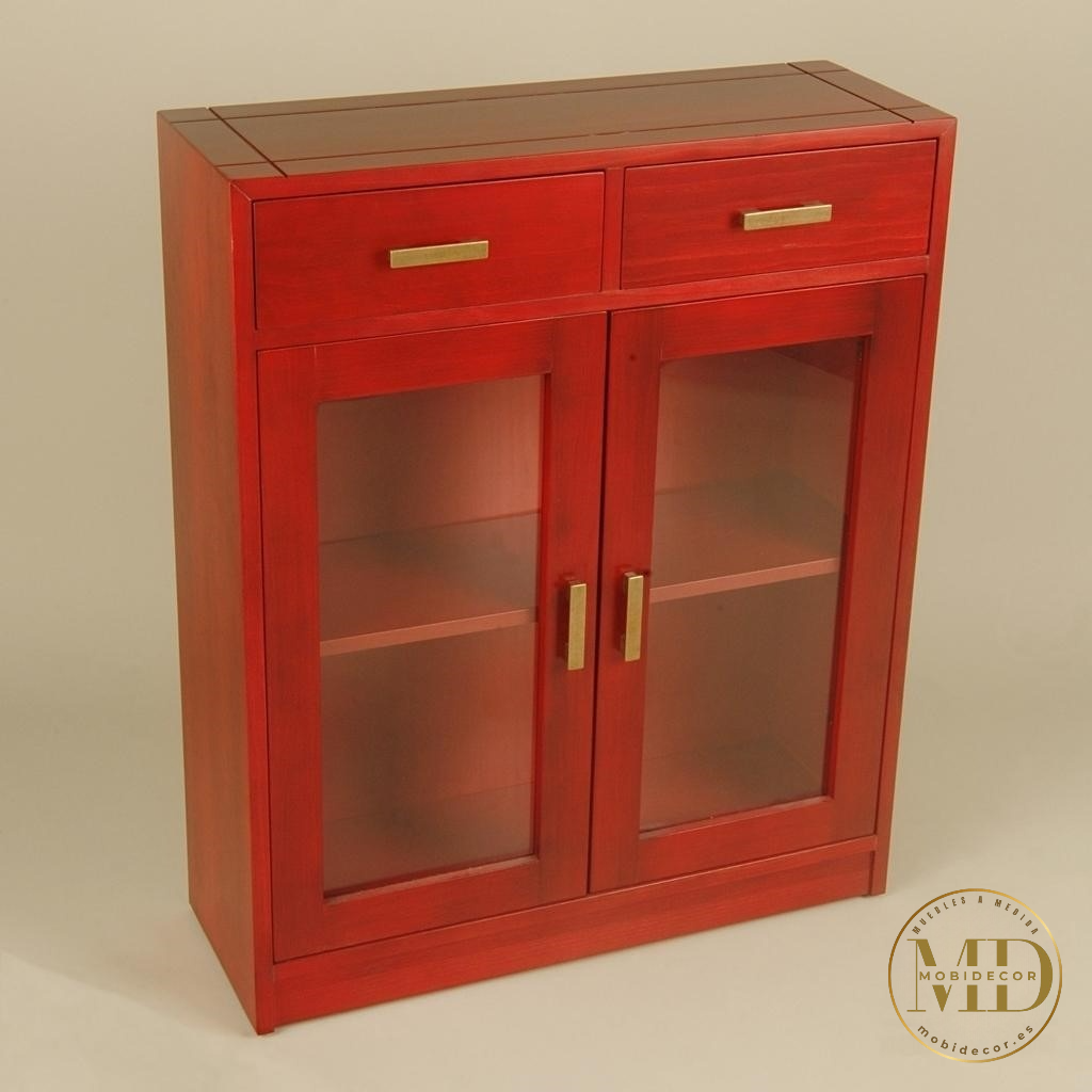 Mueble Recibidor dos cajones superiores, dos puertas con cristal y balda interior.