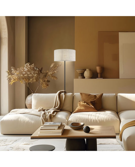 Lámpara PIE SALÓN LARINO LINO TOSTADO 1 X 60W E-27