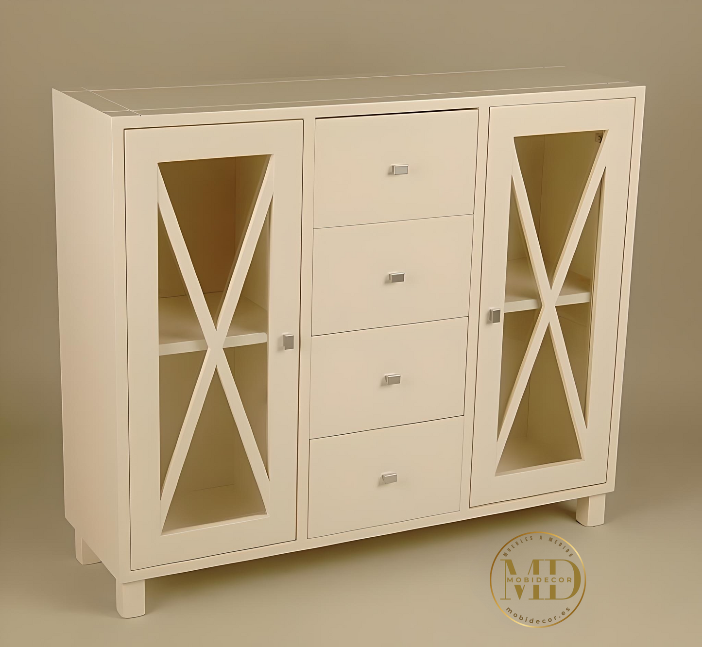 Mueble Auxiliar Aparador de madera con 3 cajones, 3 puertas con uñero. (Combinado)