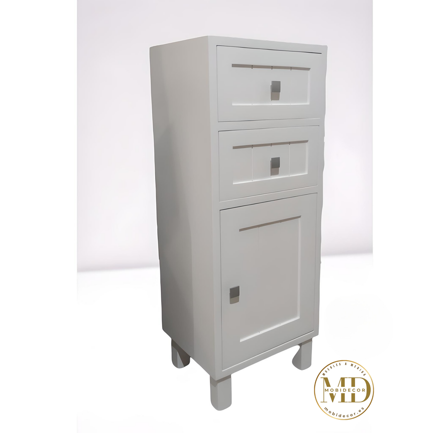 Mueble Auxiliar de madera con dos cajones y una puerta.