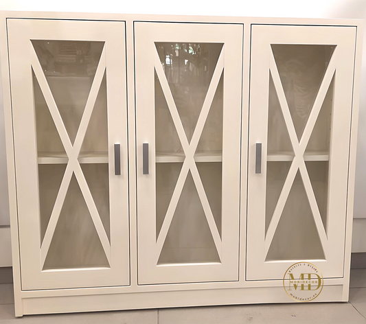 Mueble Auxiliar de madera 3 Puertas con cristal, aspas y balda interior
