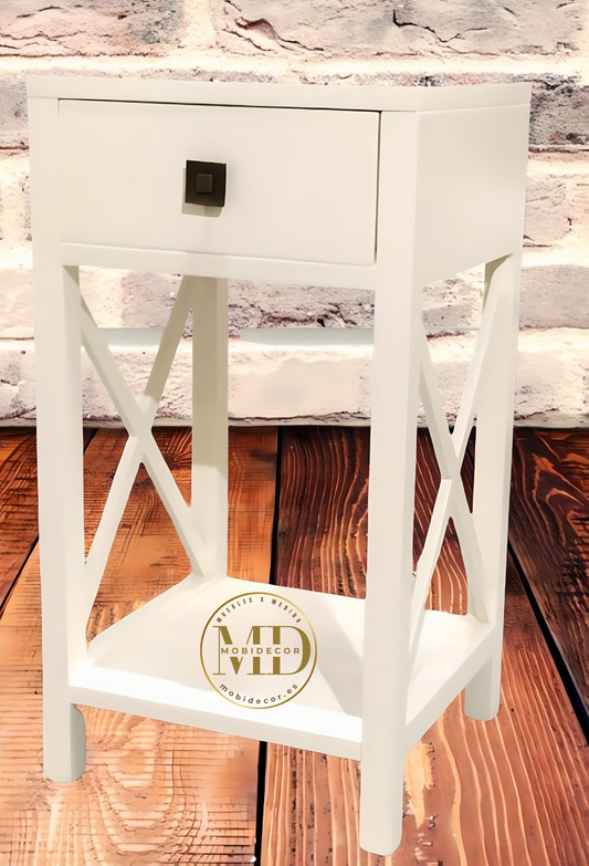 Mesilla de noche aspas con cajón y balda inferior.