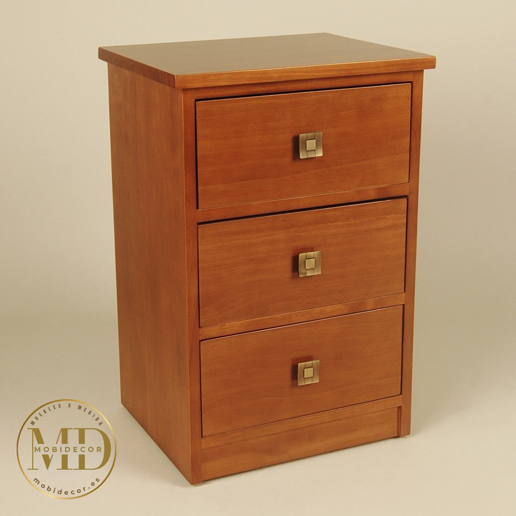 Mesilla de noche tres cajones con tirador.