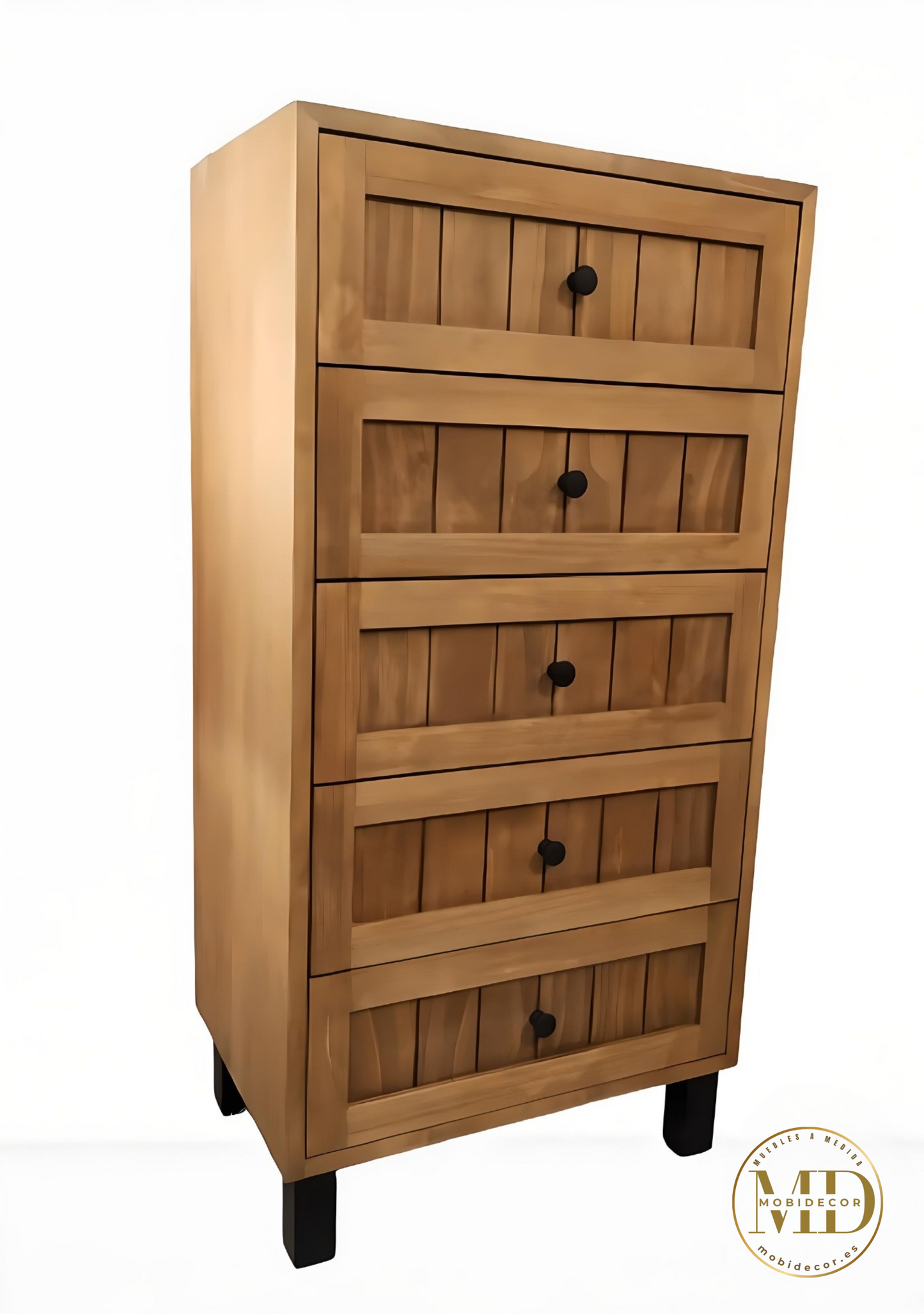 Mueble Sinfonier de madera con cinco cajones y carriles.