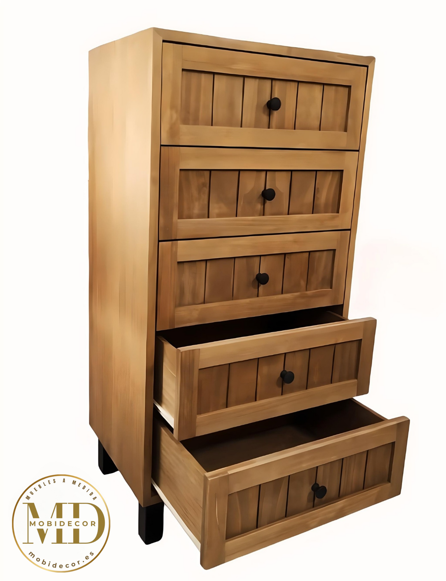 Mueble Sinfonier de madera con cinco cajones y carriles.