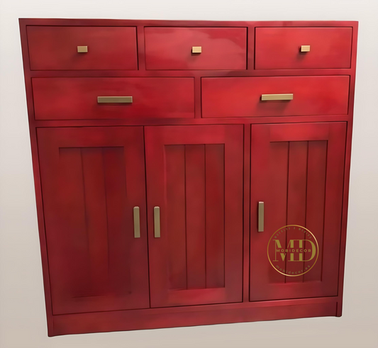 Mueble Recibidor con dos cajones superiores y dos puertas a rayas.