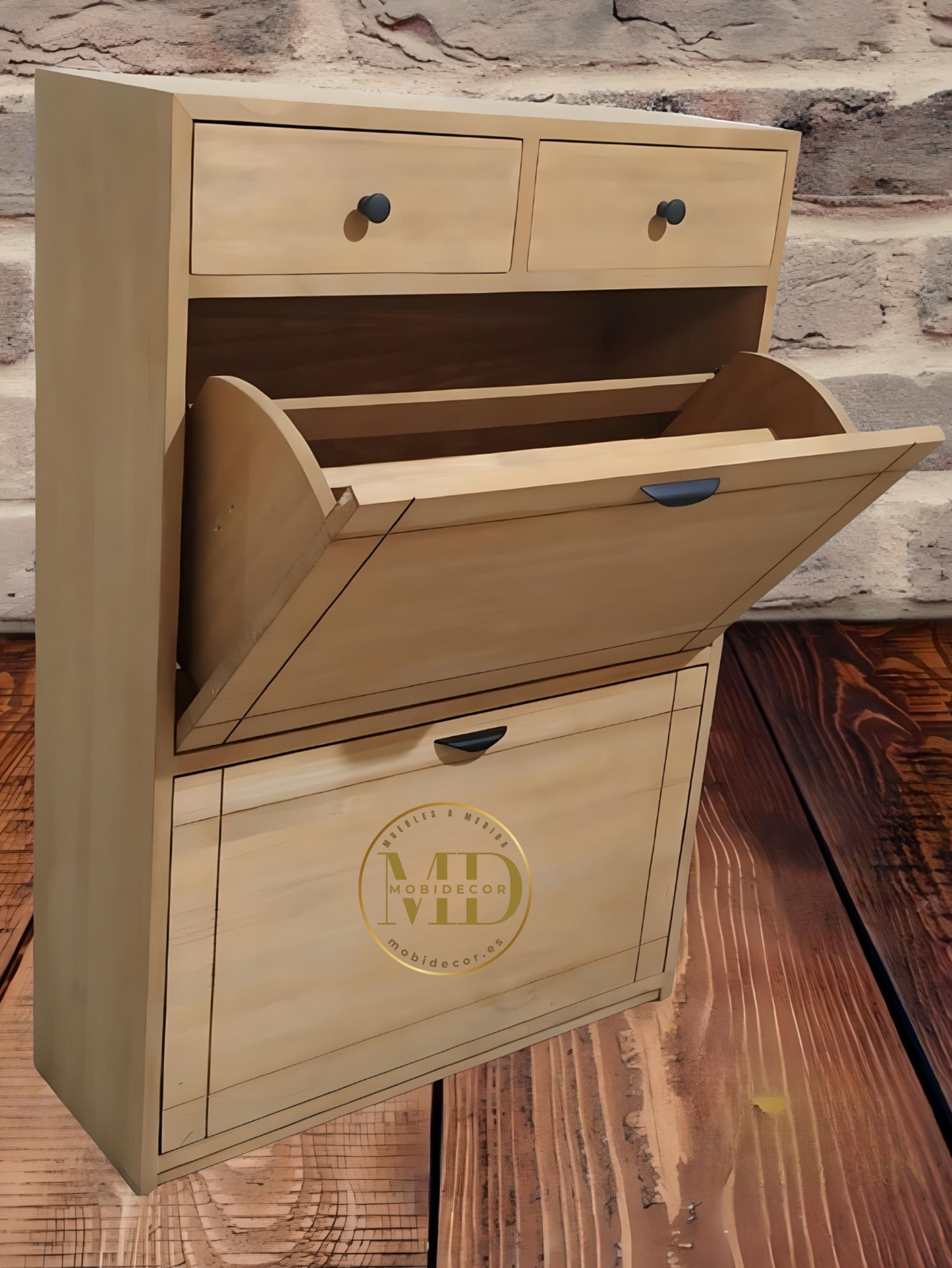 Mueble Zapatero de Madera con dos cajones y dos portones para calzado.