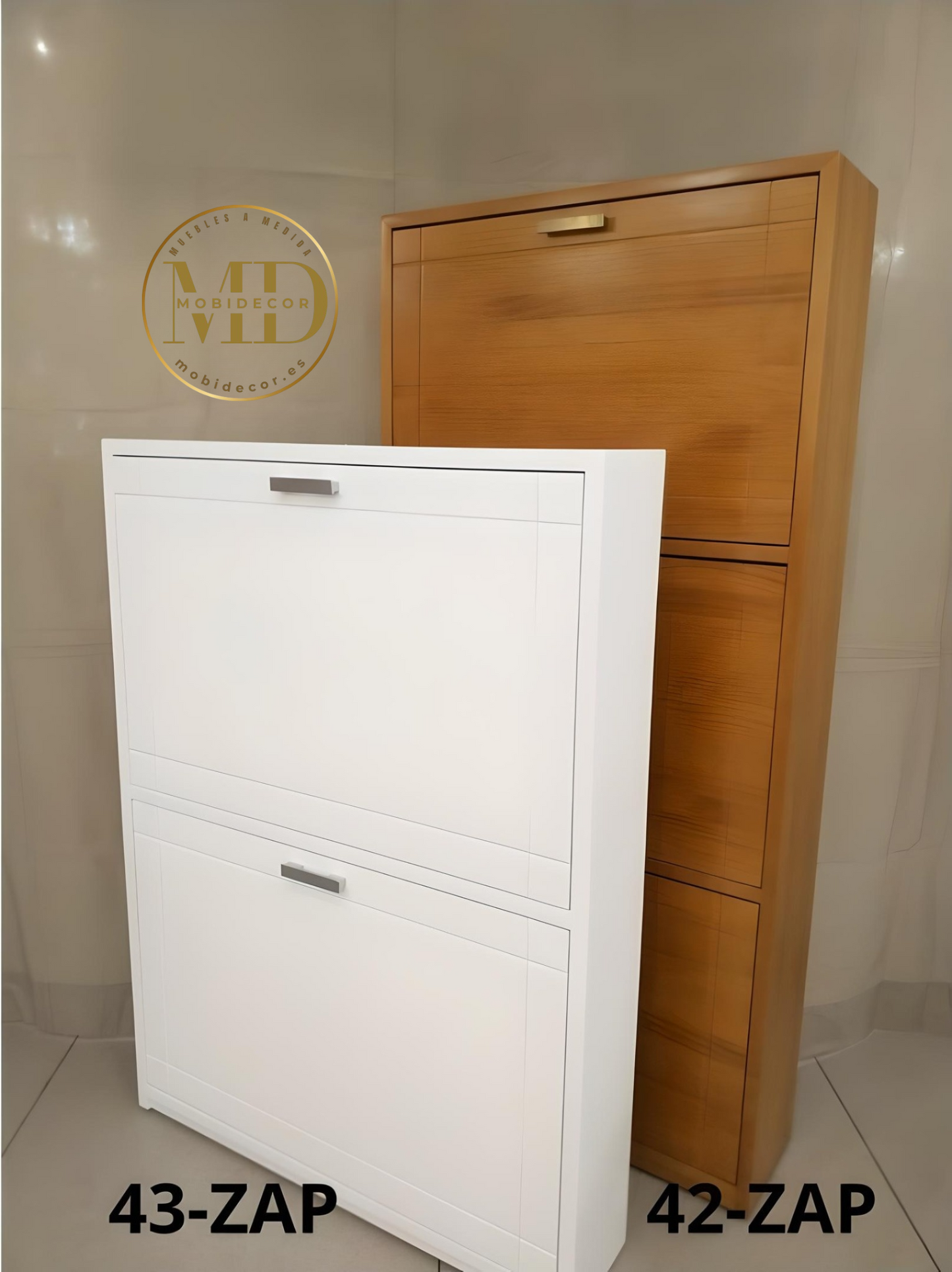 Mueble zapatero de madera, con dos portones para calzado.