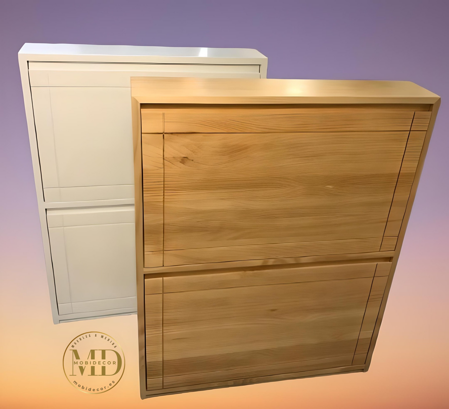 Mueble zapatero de madera, con dos portones para calzado.