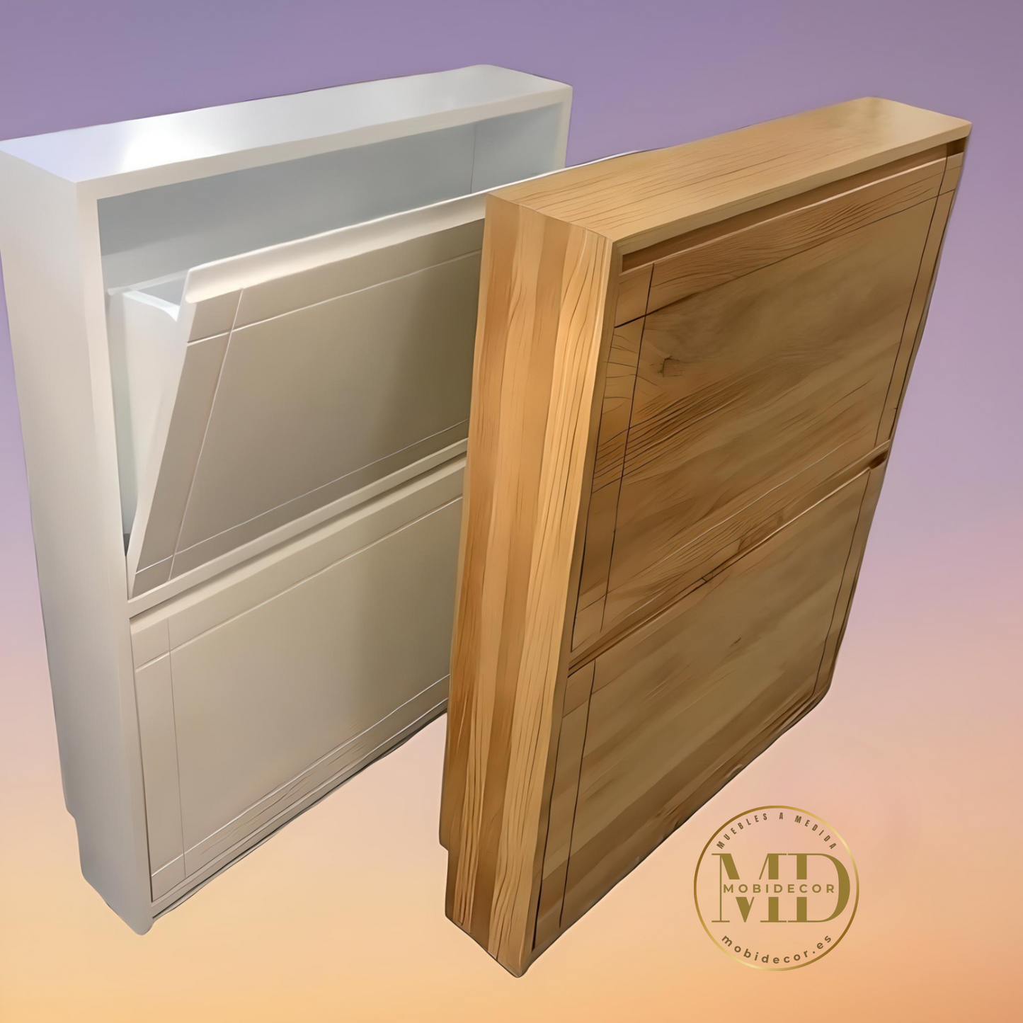 Mueble zapatero de madera, con dos portones para calzado.