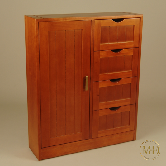 Mueble Recibidor con una puerta lateral y cuatro cajones a rayas con uñero